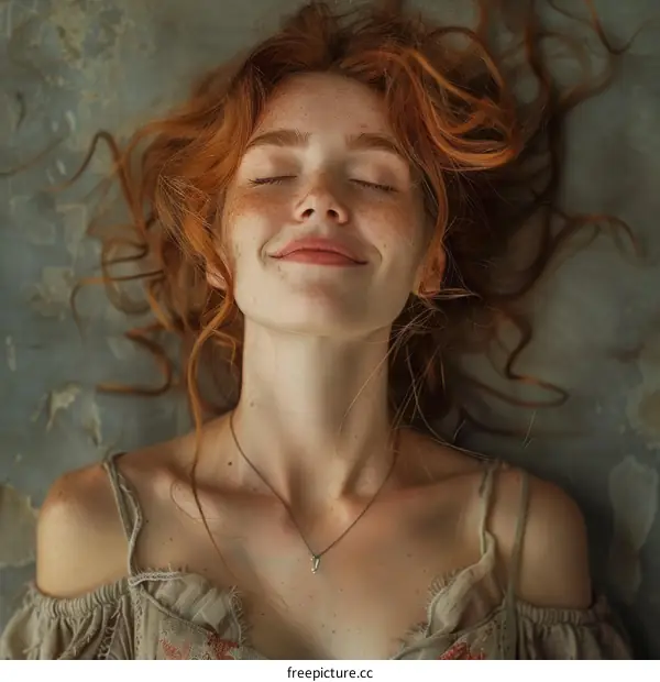 Beautiful Woman with Red Hair and Freckles