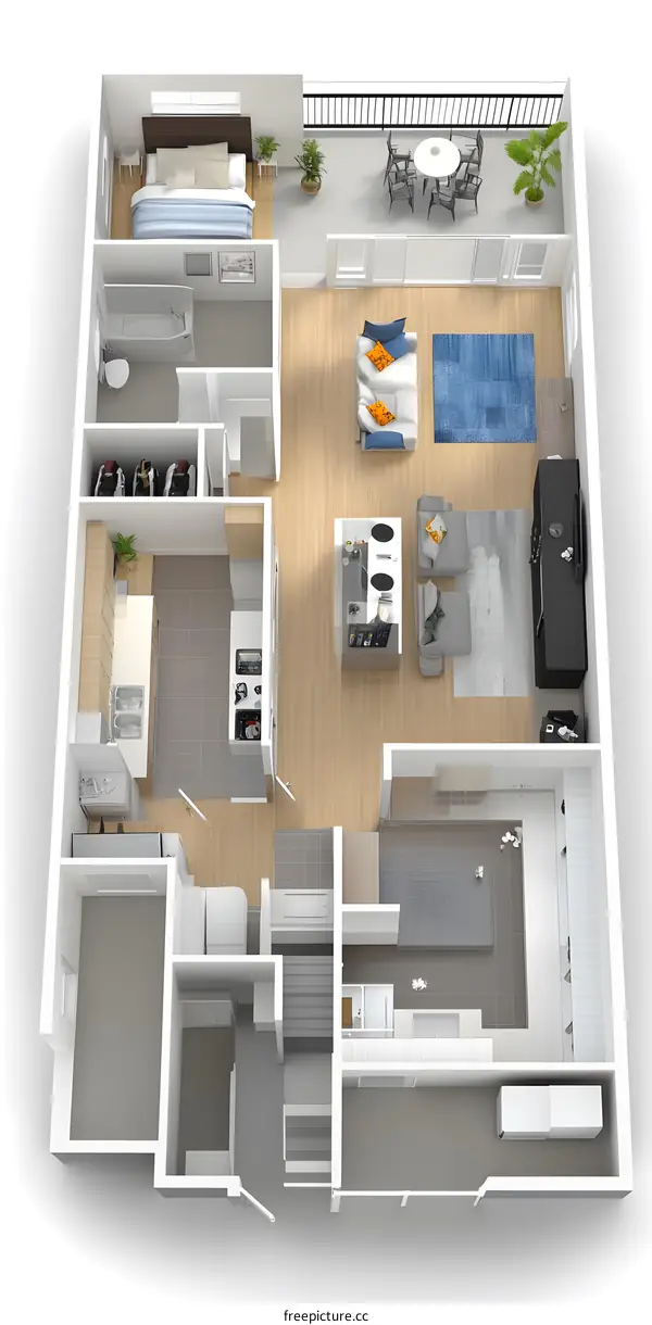 Modern Apartment Floor Plan Design with Balcony and Laundry Room