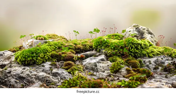 Closeup Of Green Moss Growing On Stone
