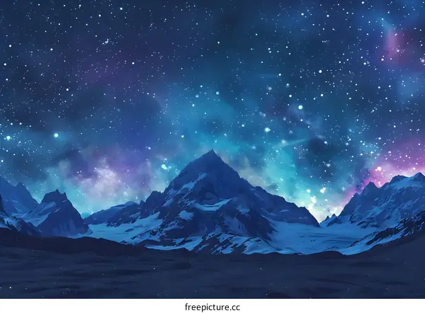 Night Sky Over Snowy Mountains