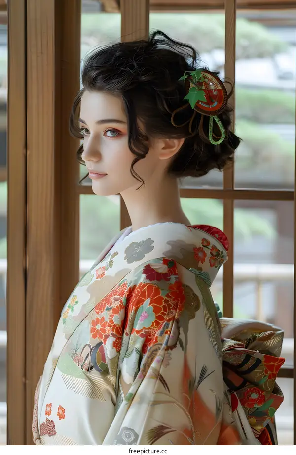 Woman in Traditional Japanese Kimono