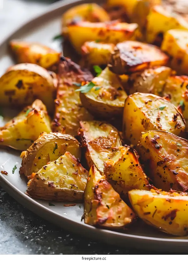 Close Up of Crispy Roasted Potato Wedges