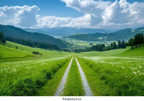 The path through the green fields