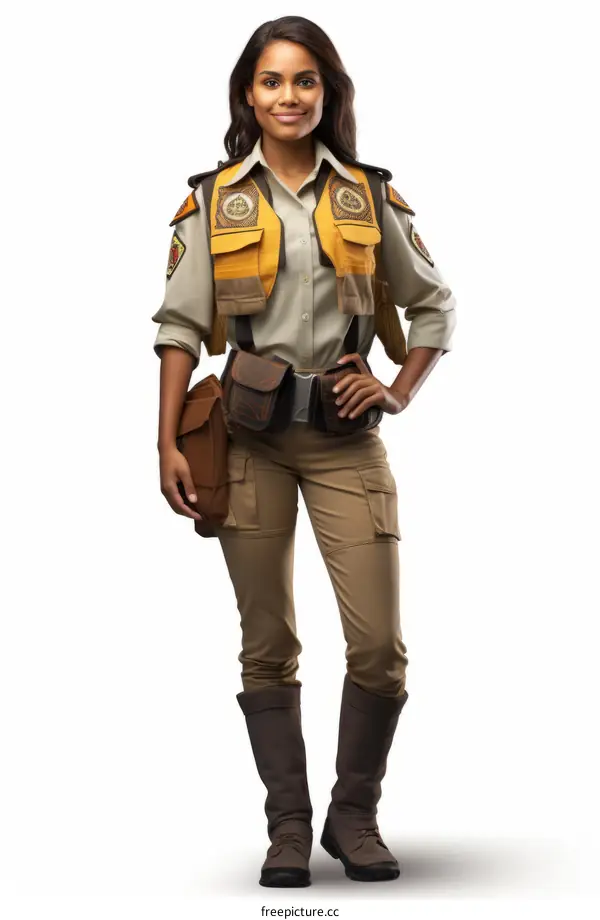 A Female Park Ranger Proudly Stands in Uniform
