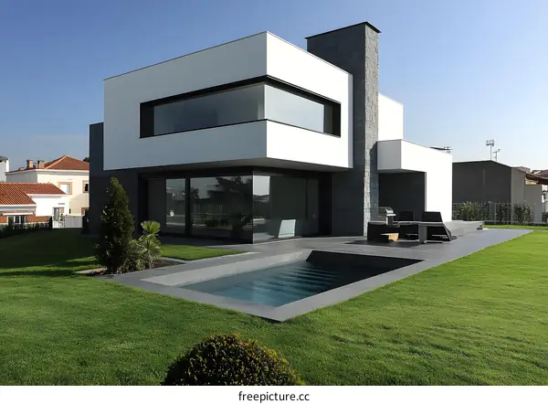 Modern Architecture Design with Pool and Lawn