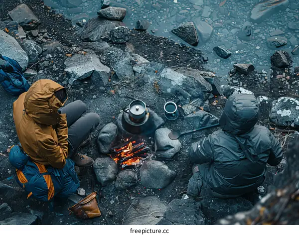 Two people camping in the wilderness