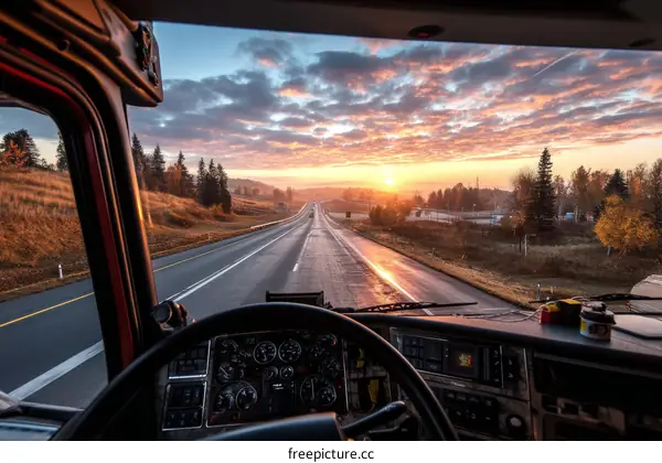 Sunrise Highway View from Truck Drivers Seat