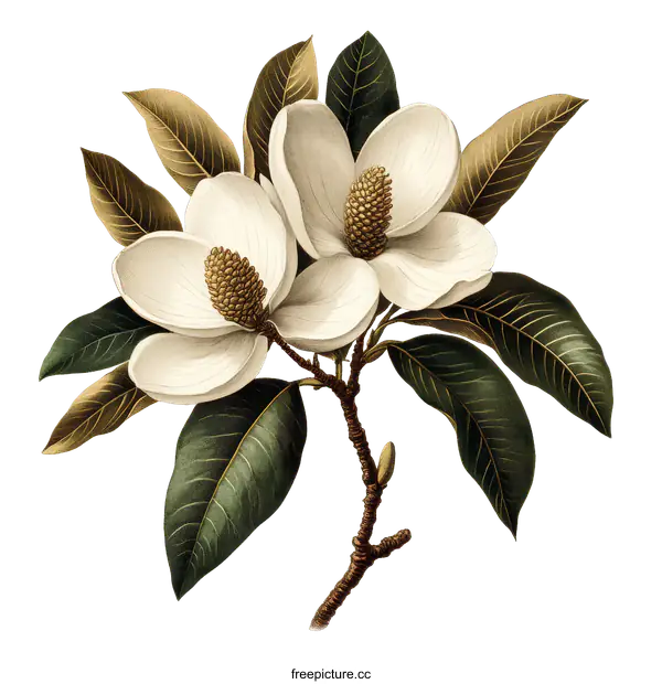[Transparent Background PNG]Botanical Illustration of Magnolia Flower