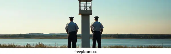 Two Caucasian Guards at the Lakefront Watchtower