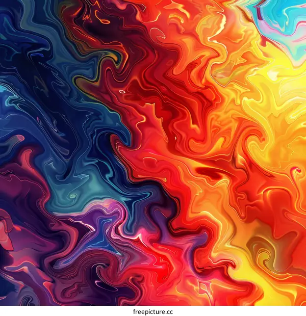 Colorful abstract painting in bright red orange blue and purple colors