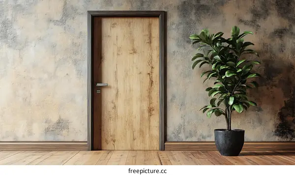Interior Design with Wooden Door and Plant
