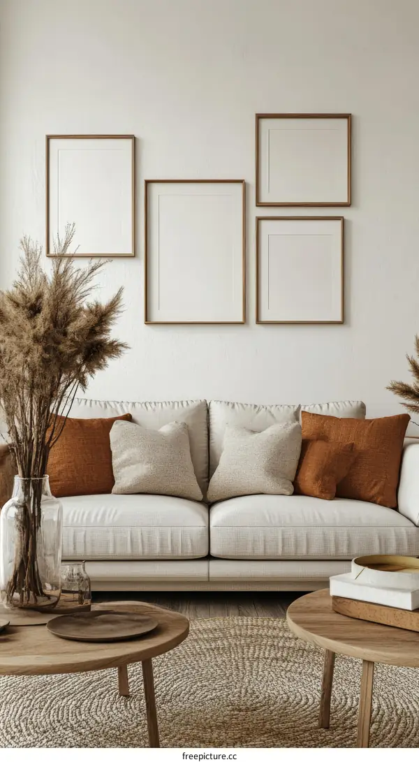 Bohemian Living Room Mockup with Empty Frames