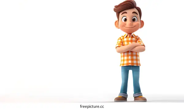 Smiling Cartoon Boy with Crossed Arms