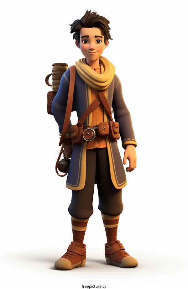 Young adventurer with a backpack and a camera