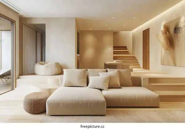 Modern Minimalist Beige Living Room Interior Design