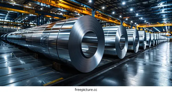 Steel Rolls in a Steel Mill