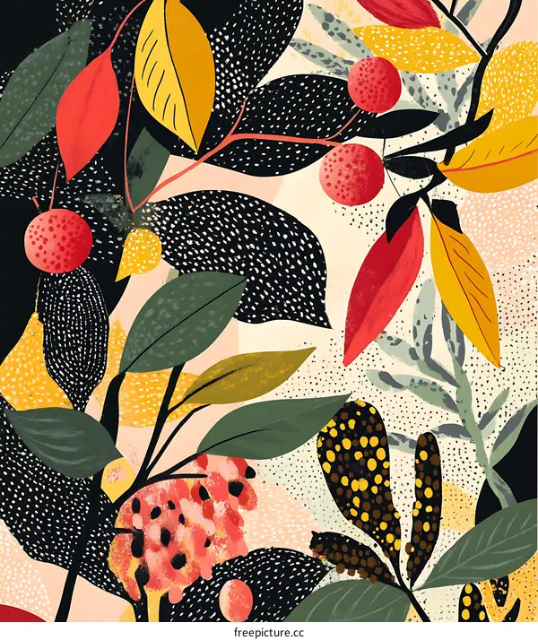 Abstract Floral Illustration With  Colorful Leaves