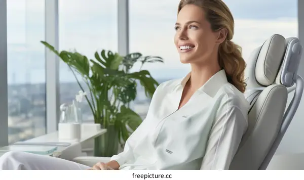 Confident businesswoman smiling in modern office