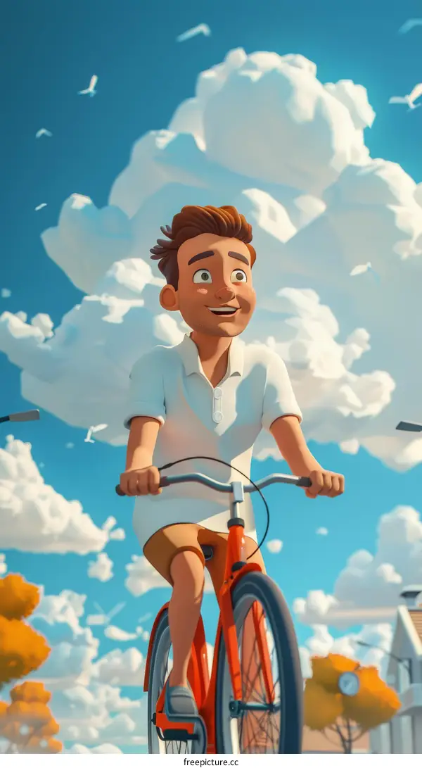 Happy man riding a bicycle on a sunny day