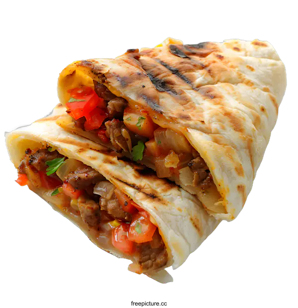 [Transparent Background PNG]Grilled Beef Burrito with Vegetables and Spices