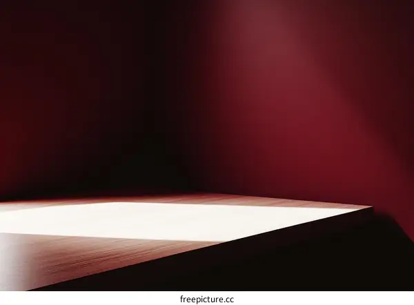 Minimalist Burgundy Room Scene with Wooden Platform