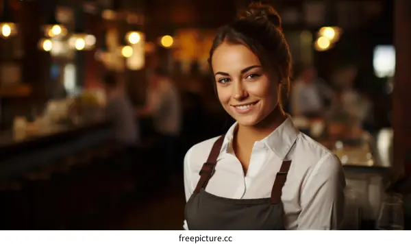 Portrait of a young waitress in a restaurant