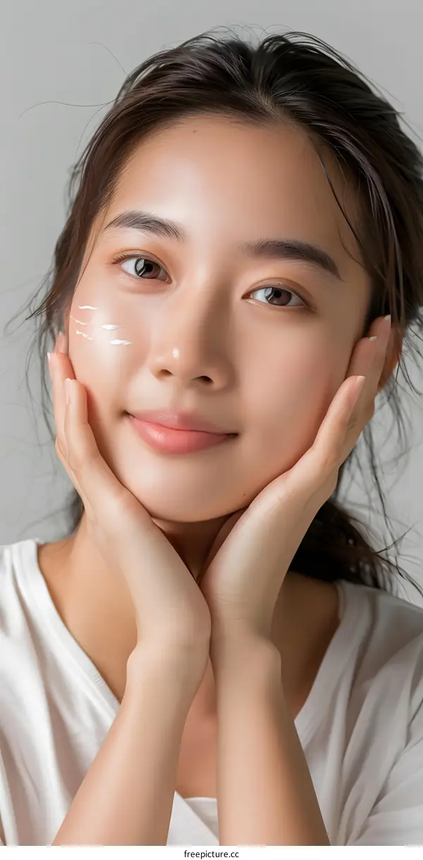 Portrait of a Young Asian Woman with Smooth Skin