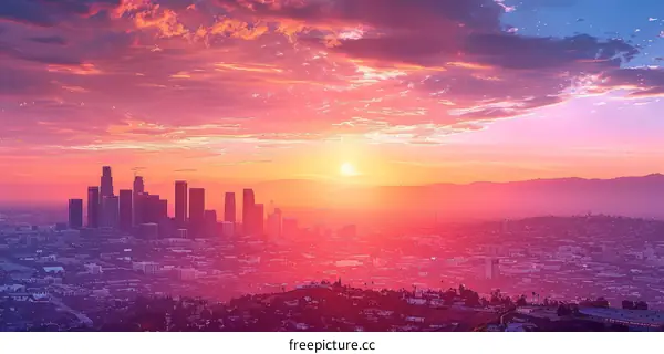 Purple Sunset Over Los Angeles Skyline