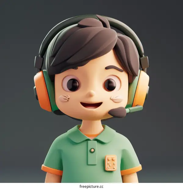 3D rendering of a young boy wearing headphones