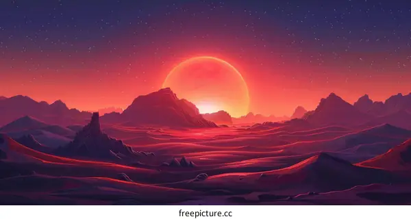 Red Sunset Over Rocky Mountains