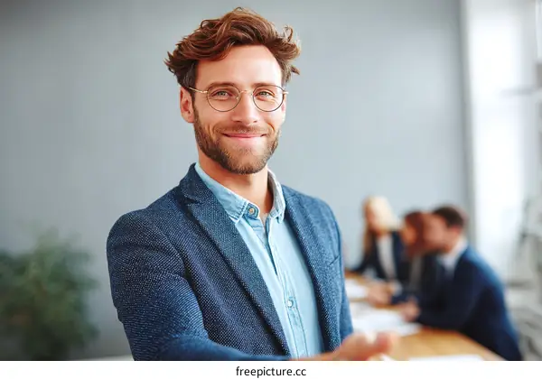 Businessman Presenting a Friendly Greeting