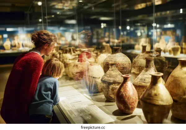 Museum Visit with Mother and Child, Ancient Pottery Exhibition