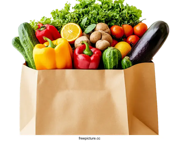 [Transparent Background PNG]Fresh Grocery Bag of Colorful Vegetables