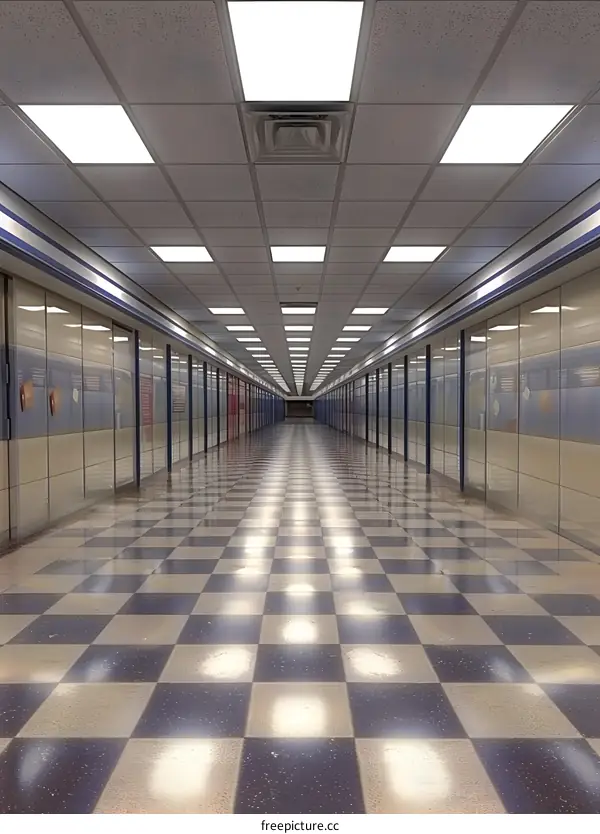 Checkerboard Floor in a Long Hallway