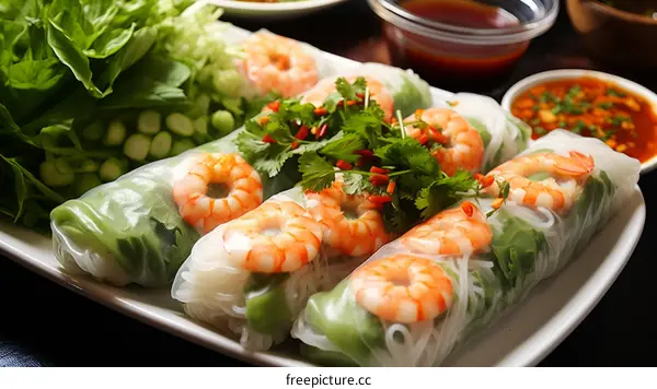 Fresh and Delicious Vietnamese Rice Paper Rolls with Shrimp
