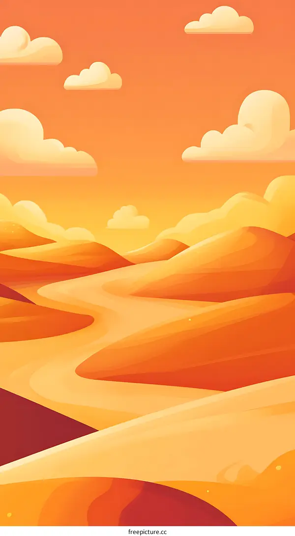 Orange Desert Sunset Landscape Illustration