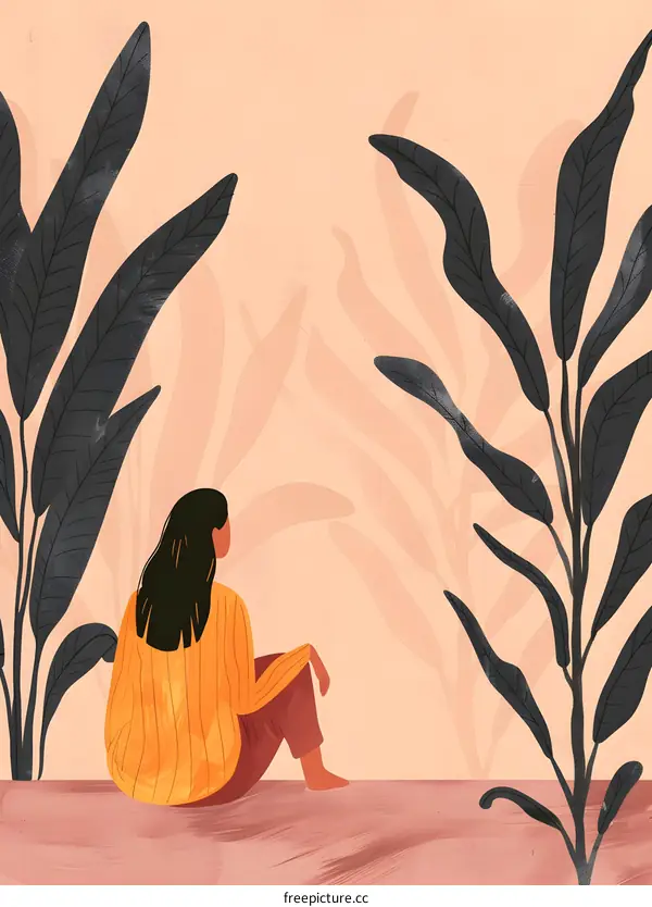 Woman Sitting in a Garden Illustration