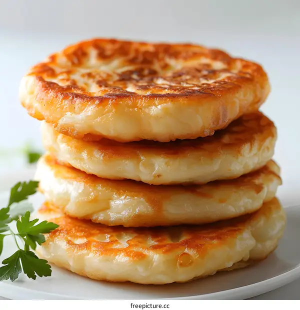 Stack of Homemade Flatbreads on White Plate