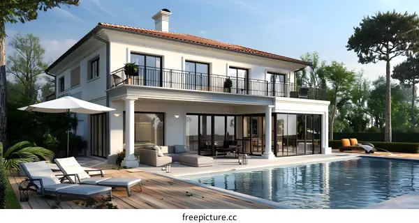 Large luxury modern house with pool