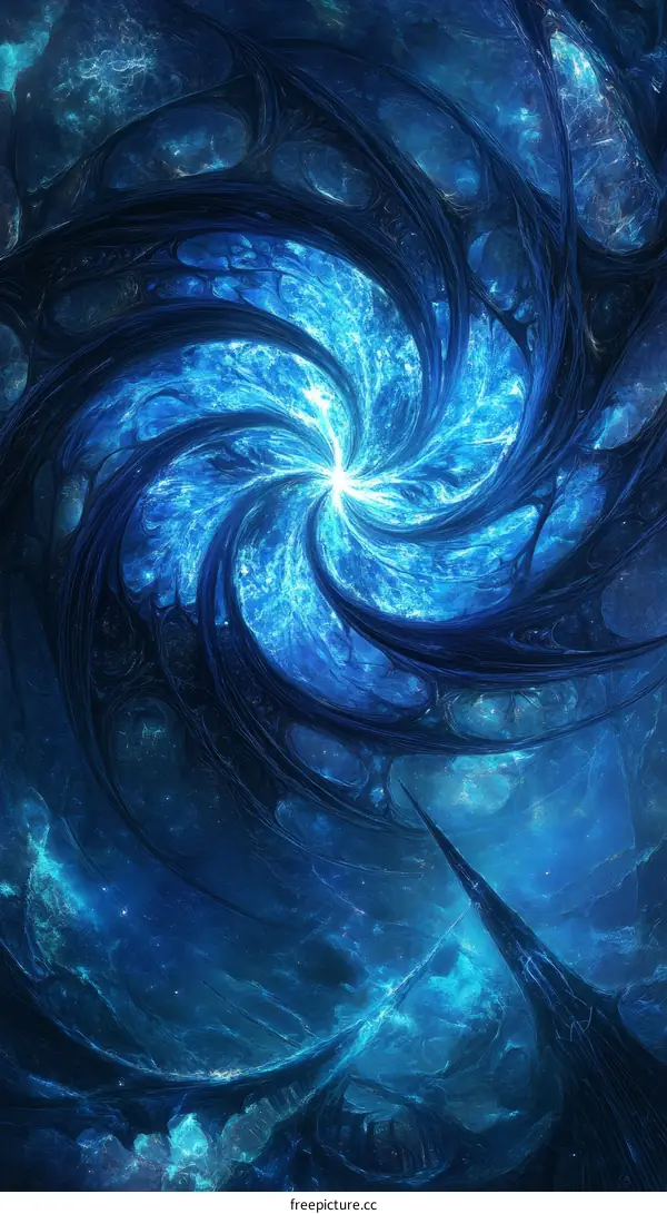 Abstract Blue Fractal Spiral Design