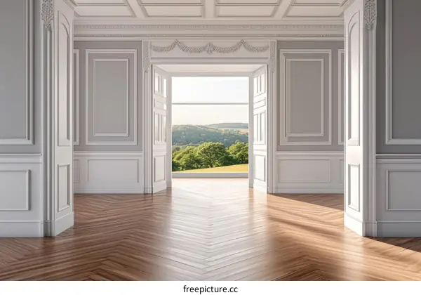 Bright Spacious Empty Room with Open Doors