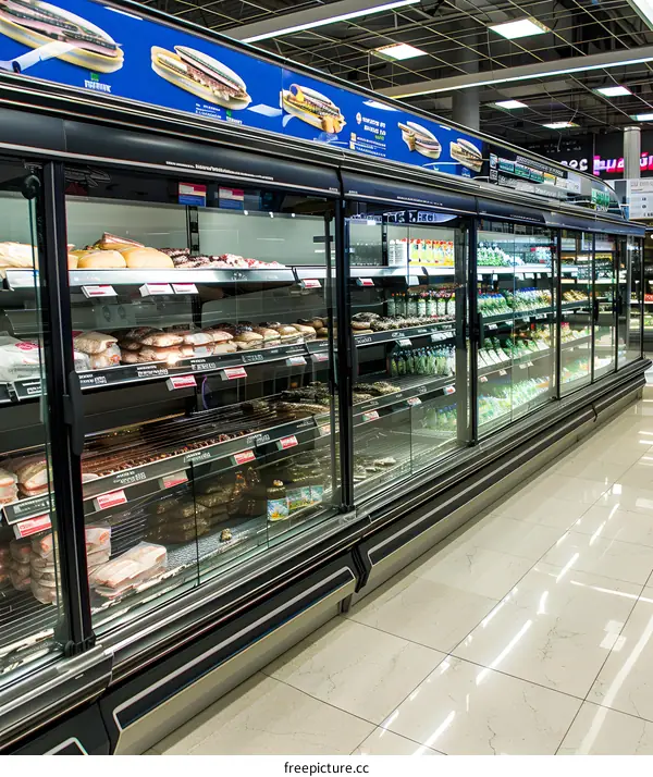 Refrigerated Display Cases in a Grocery Store