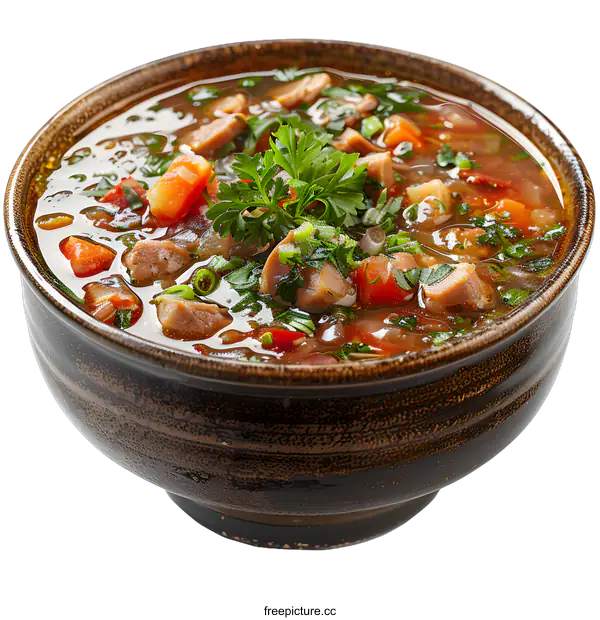 [Transparent Background PNG]Bowl of hearty sausage and vegetable soup