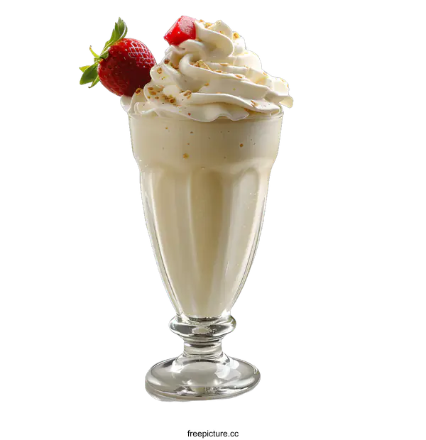 [Transparent Background PNG]Strawberry Milkshake with Whipped Cream and Crumbs