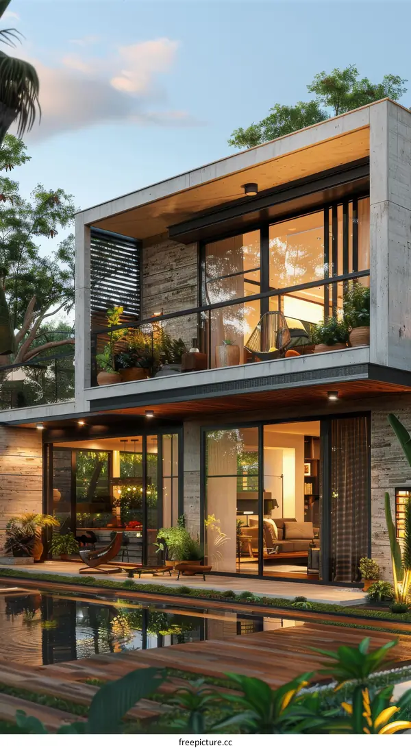 Modern Concrete House with Outdoor Pool and Patio