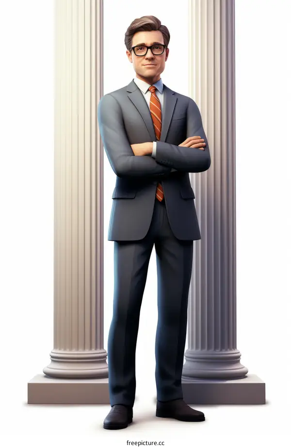 Business Professional in Suit Standing by Columns