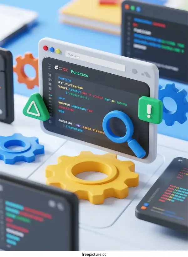 Coding and Development Concept with Digital Components and Gears