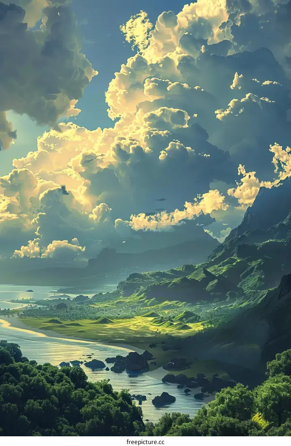 Stunning Scenery of a Lush Valley Under a Dramatic Sky