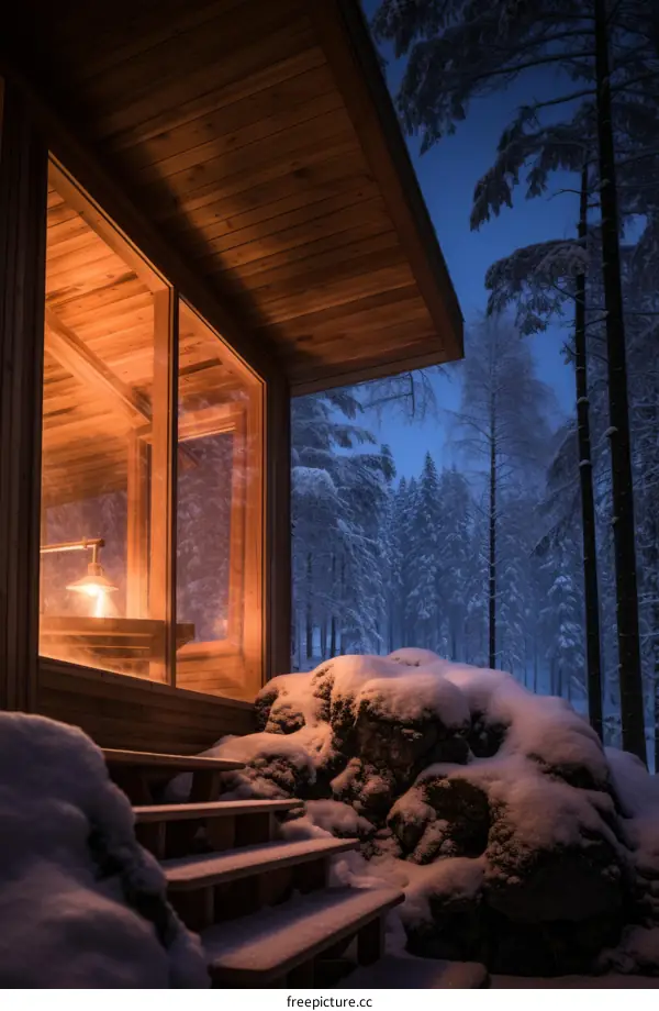 Cozy Cabin in a Snowy Forest