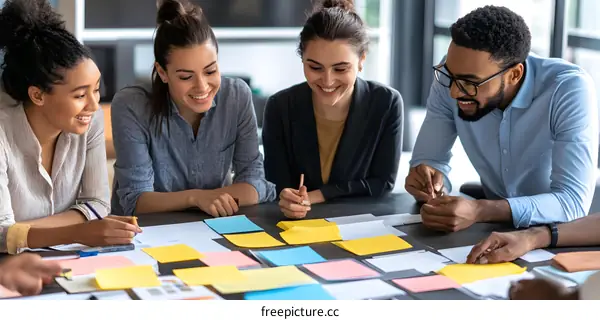 Diverse Team Brainstorming Ideas With Sticky Notes
